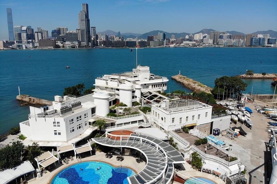 The Royal Hong Kong Yacht Club on Kellett Island, with the harbour behind